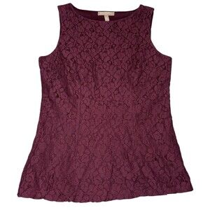 Banana Republic Floral Lace Sleeveless Blouse Women's Small Maroon Lined Career